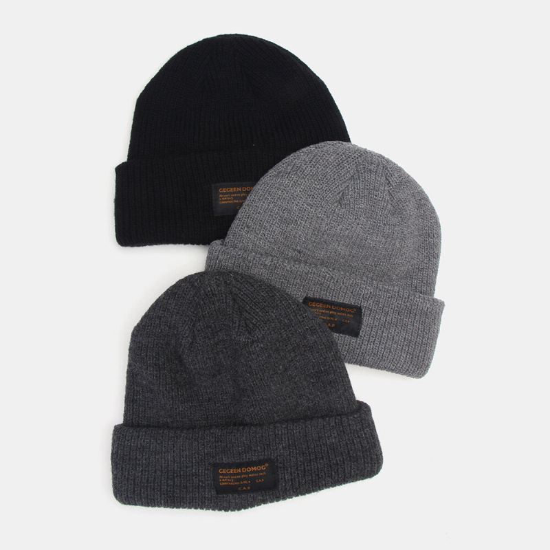 Unisex-villainen Kirjainmerkki Patch Neulottu Hattu Retro Casual Talven Lämmin Säädettävä Reunaton Pipo