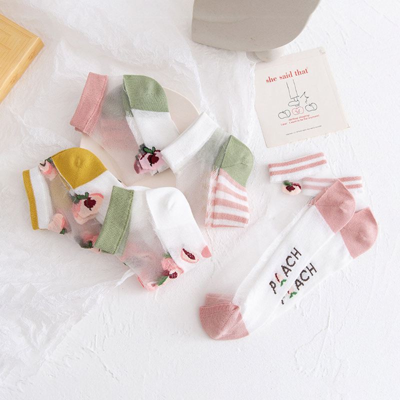 3 Paria Naisten Puuvilla Lasi Silkki Persikka Kirjaimet Raidat Kuvio Jacquard Hengittävät Sukat