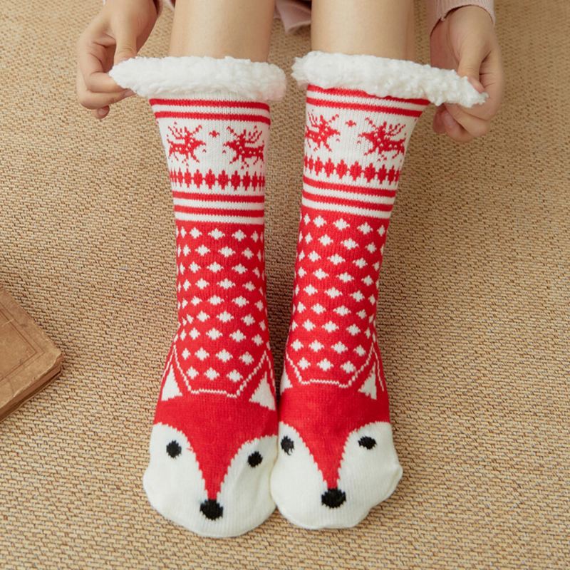 Naiset Lämmin Talvi Ulkoilu Joulu Tyyli Sarjakuva Eläimet Pattern Plus Velvet Thicken Home Sleep Socks Tube Sukat